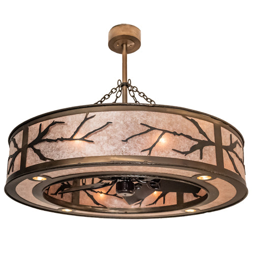 Meyda Lighting Branches 44" 16-Light Dark Burnished Antique Copper Chandelier With Silver Mica Shade Glass and Fan