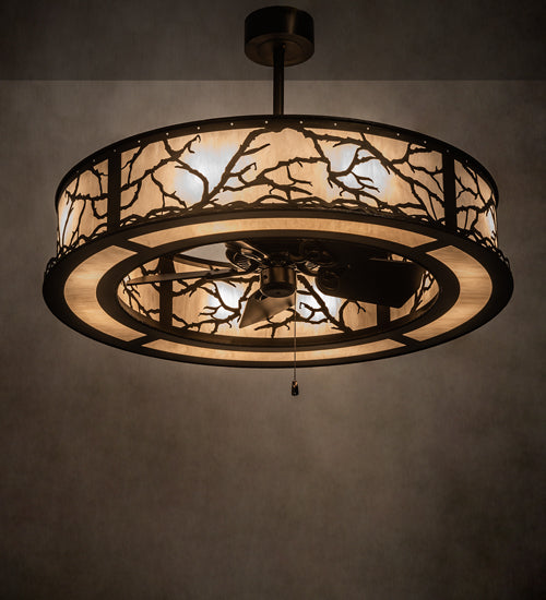 Meyda Lighting Branches 44" 8-Light Antique Copper Chandelier With Fleshtone Idalight Shade and Fan