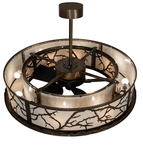 Meyda Lighting Branches 44" 8-Light Antique Copper Chandelier With Fleshtone Idalight Shade and Fan