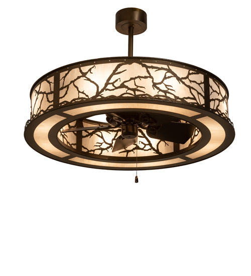 Meyda Lighting Branches 44" 8-Light Antique Copper Chandelier With Fleshtone Idalight Shade and Fan