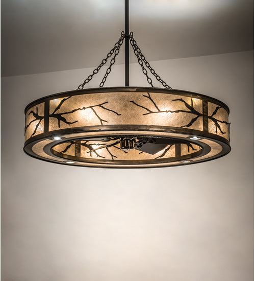 Meyda Lighting Branches 50" 8-Light Dark Burnished Antique Copper Chandelier With Silver Mica Shade Glass and Fan