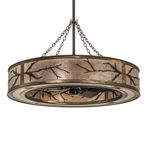 Meyda Lighting Branches 50" 8-Light Dark Burnished Antique Copper Chandelier With Silver Mica Shade Glass and Fan