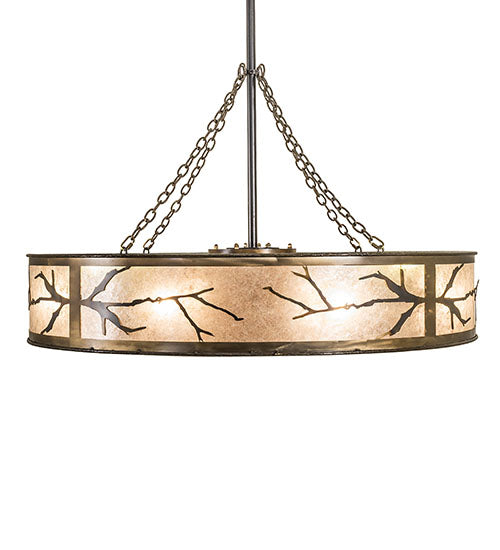 Meyda Lighting Branches 50" 8-Light Dark Burnished Antique Copper Chandelier With Silver Mica Shade Glass and Fan
