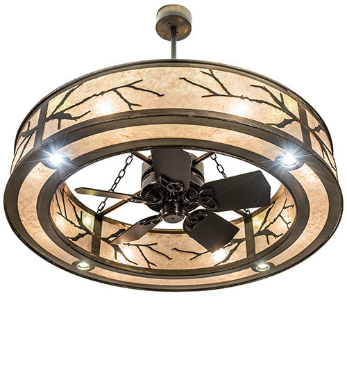 Meyda Lighting Branches 50" 8-Light Dark Burnished Antique Copper Chandelier With Silver Mica Shade Glass and Fan
