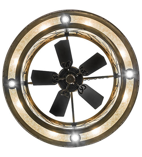 Meyda Lighting Branches 50" 8-Light Dark Burnished Antique Copper Chandelier With Silver Mica Shade Glass and Fan