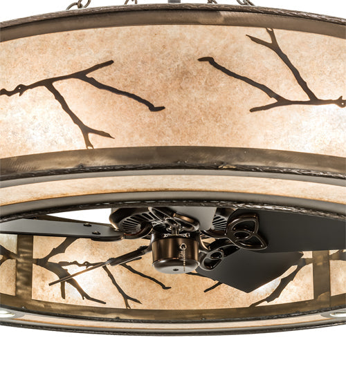 Meyda Lighting Branches 50" 8-Light Dark Burnished Antique Copper Chandelier With Silver Mica Shade Glass and Fan