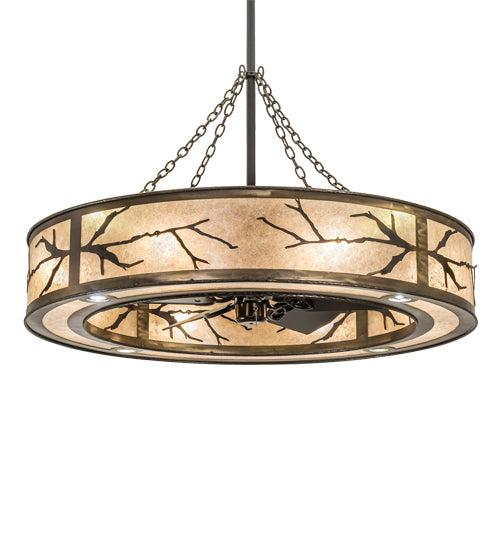 Meyda Lighting Branches 50" 8-Light Dark Burnished Antique Copper Chandelier With Silver Mica Shade Glass and Fan
