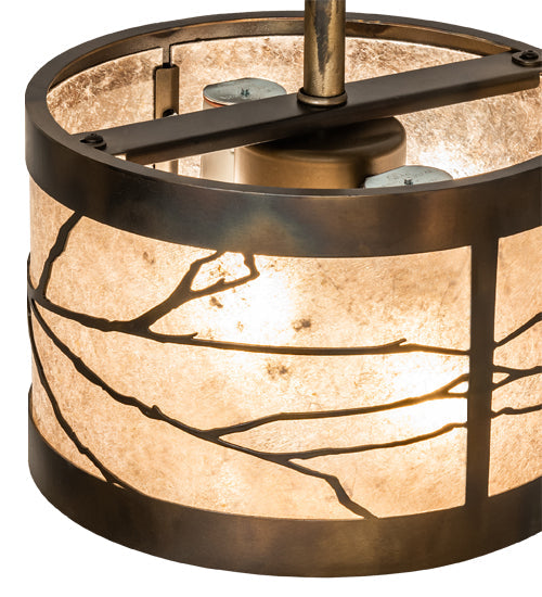 Meyda Lighting Branches 50" 9-Light Dark Burnished Antique Copper Island Pendant Light With Silver Mica Shade Glass