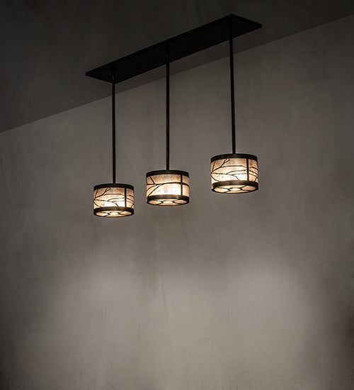 Meyda Lighting Branches 50" 9-Light Dark Burnished Antique Copper Island Pendant Light With Silver Mica Shade Glass