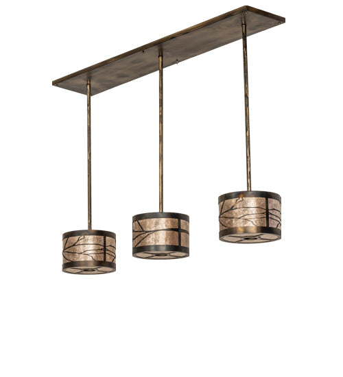 Meyda Lighting Branches 50" 9-Light Dark Burnished Antique Copper Island Pendant Light With Silver Mica Shade Glass