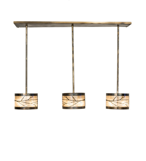 Meyda Lighting Branches 50" 9-Light Dark Burnished Antique Copper Island Pendant Light With Silver Mica Shade Glass