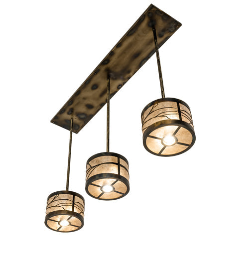 Meyda Lighting Branches 50" 9-Light Dark Burnished Antique Copper Island Pendant Light With Silver Mica Shade Glass