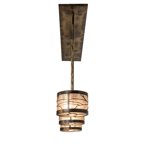 Meyda Lighting Branches 50" 9-Light Dark Burnished Antique Copper Island Pendant Light With Silver Mica Shade Glass