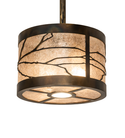 Meyda Lighting Branches 50" 9-Light Dark Burnished Antique Copper Island Pendant Light With Silver Mica Shade Glass
