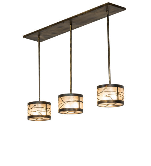 Meyda Lighting Branches 50" 9-Light Dark Burnished Antique Copper Island Pendant Light With Silver Mica Shade Glass