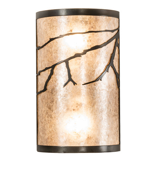 Meyda Lighting Branches 6" 2-Light Dark Burnished Antique Copper Wall Sconce With Silver Mica Shade Glass