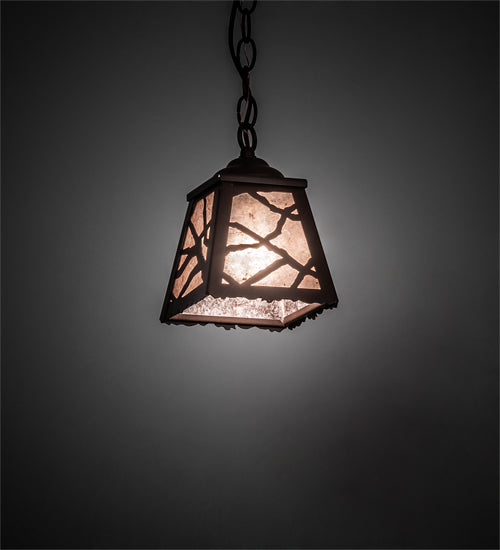 Meyda Lighting Branches 8" Cafe Noir Mini Pendant Light With Silver Mica Shade Glass