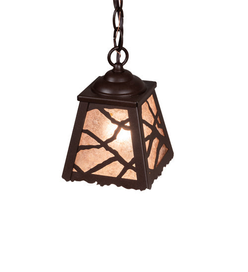 Meyda Lighting Branches 8" Cafe Noir Mini Pendant Light With Silver Mica Shade Glass