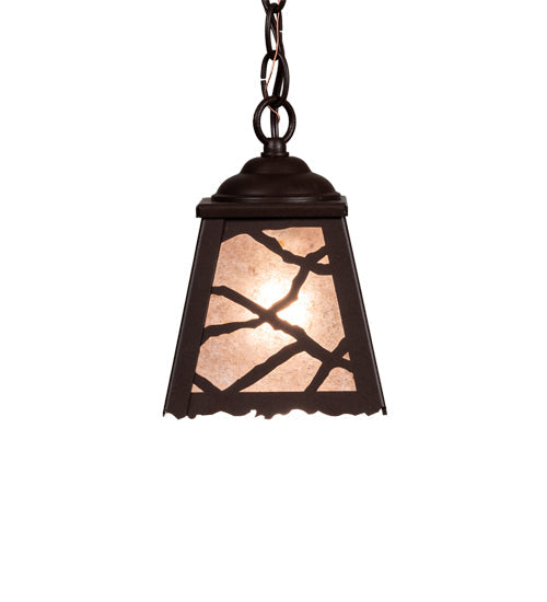 Meyda Lighting Branches 8" Cafe Noir Mini Pendant Light With Silver Mica Shade Glass