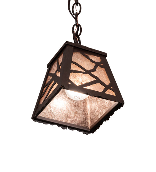 Meyda Lighting Branches 8" Cafe Noir Mini Pendant Light With Silver Mica Shade Glass
