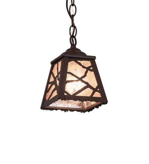 Meyda Lighting Branches 8" Cafe Noir Mini Pendant Light With Silver Mica Shade Glass
