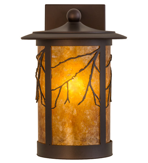 Meyda Lighting Branches 8" Mahogany Bronze Wall Sconce With Amber Mica Shade Glass