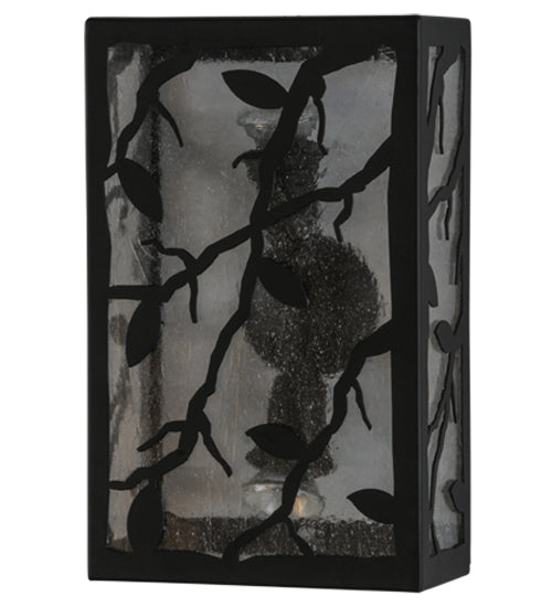 Meyda Lighting Branches with Leaves 10" 2-Light Blackwash Wall Sconce With Clear Seeded Shade Glass