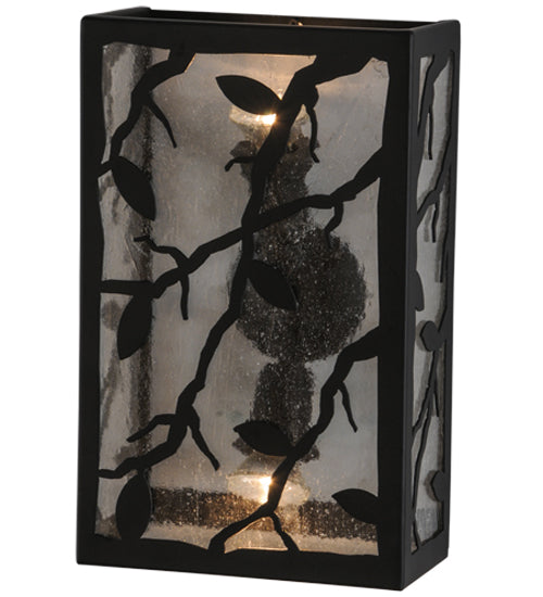 Meyda Lighting Branches with Leaves 10" 2-Light Blackwash Wall Sconce With Clear Seeded Shade Glass