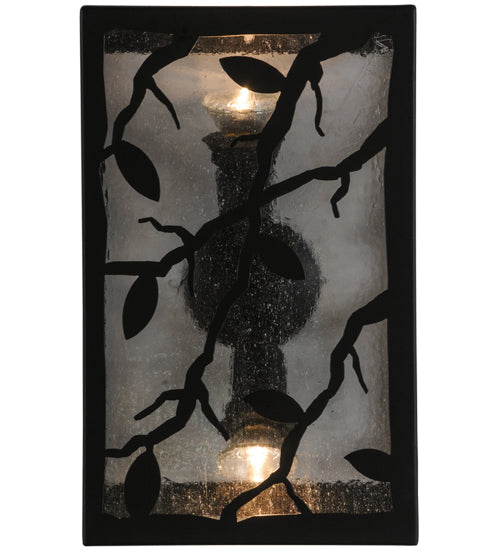 Meyda Lighting Branches with Leaves 10" 2-Light Blackwash Wall Sconce With Clear Seeded Shade Glass