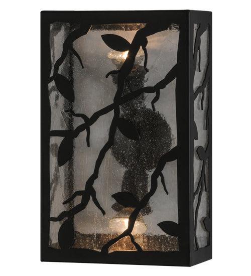 Meyda Lighting Branches with Leaves 10" 2-Light Blackwash Wall Sconce With Clear Seeded Shade Glass