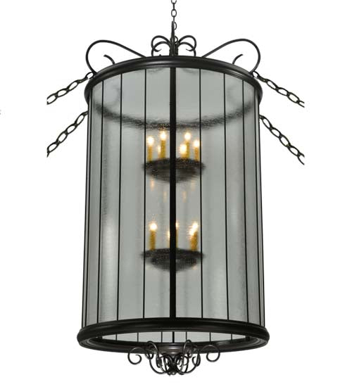 Meyda Lighting Brio 36" 12-Light Timeless Bronze Lantern Pendant Light With Clear Rainstone Idalight Shade Glass