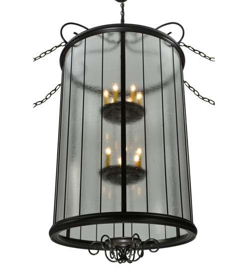 Meyda Lighting Brio 36" 12-Light Timeless Bronze Lantern Pendant Light With Clear Rainstone Idalight Shade Glass