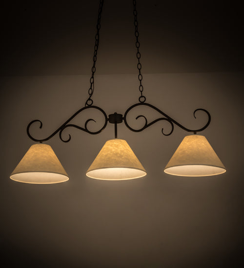 Meyda Lighting Bristol 48" 3-Light Gilded Tobacco Island Pendant Light With Beige Eggshell Textrene Shade Glass