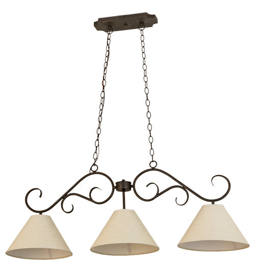 Meyda Lighting Bristol 48" 3-Light Gilded Tobacco Island Pendant Light With Beige Eggshell Textrene Shade Glass