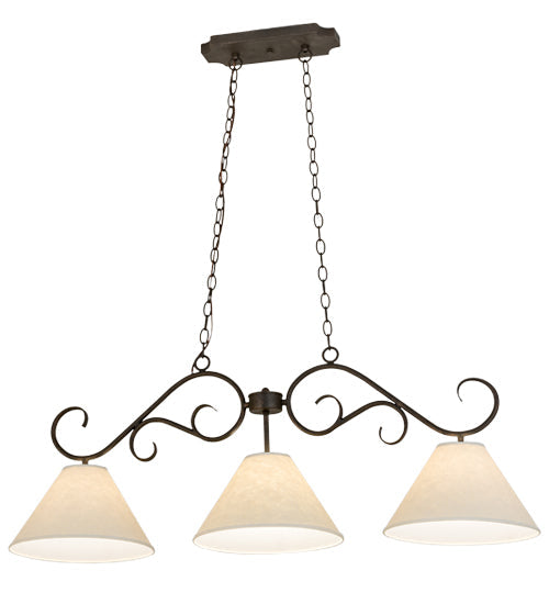 Meyda Lighting Bristol 48" 3-Light Gilded Tobacco Island Pendant Light With Beige Eggshell Textrene Shade Glass