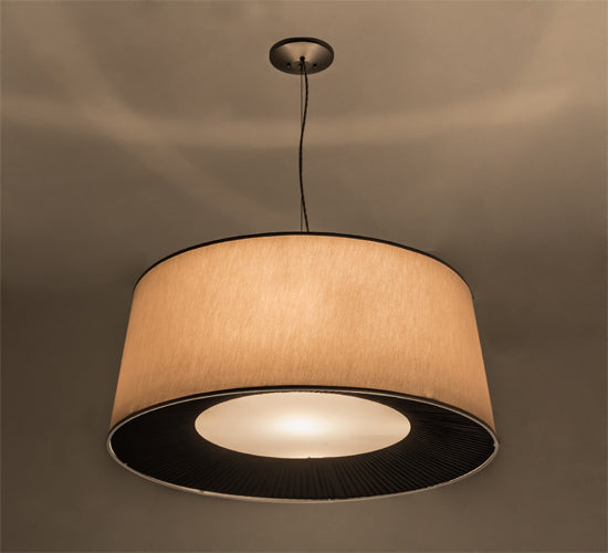 Meyda Lighting Bruges 36" 5-Light Nickel Pendant Light With Cream & Black Textrene Shade