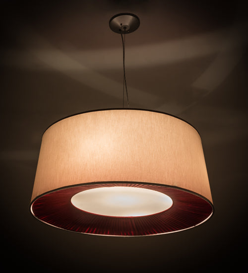Meyda Lighting Bruges 36" 5-Light Nickel Pendant Light With Cream & Red Textrene Shade