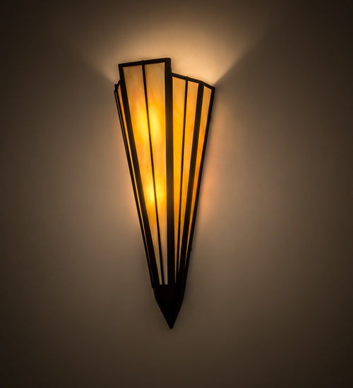 Meyda Lighting Brum 9" 2-Light Textured Black Wall Sconce With Beige Art Shade Glass