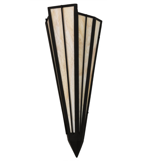 Meyda Lighting Brum 9" 2-Light Textured Black Wall Sconce With Beige Art Shade Glass