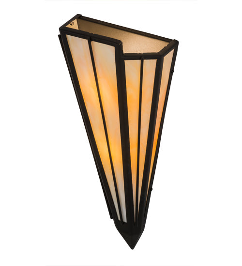 Meyda Lighting Brum 9" 2-Light Textured Black Wall Sconce With Beige Art Shade Glass