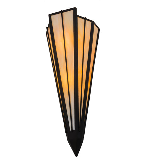 Meyda Lighting Brum 9" 2-Light Textured Black Wall Sconce With Beige Art Shade Glass
