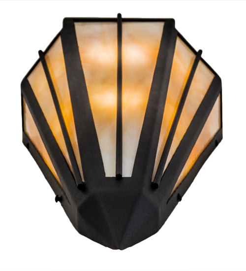 Meyda Lighting Brum 9" 2-Light Textured Black Wall Sconce With Beige Art Shade Glass