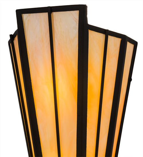 Meyda Lighting Brum 9" 2-Light Textured Black Wall Sconce With Beige Art Shade Glass