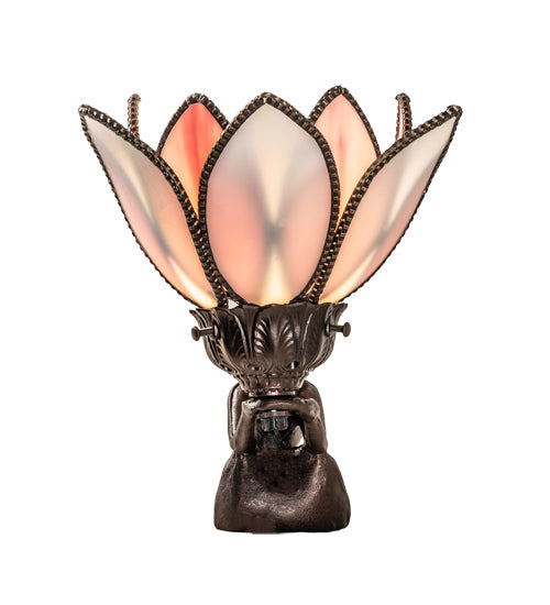 Meyda Lighting Bud 9" Mahogany Bronze Lady Accent Table Lamp With Pink & White Iridescent Shade Glass