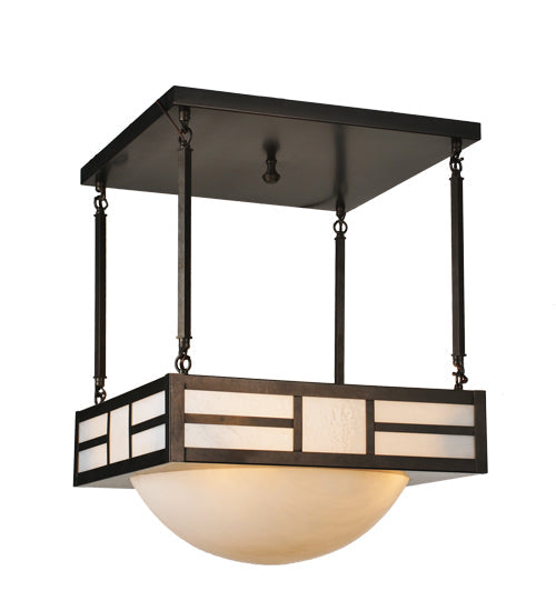 Meyda Lighting Buena Park 18" 4-Light Craftsman Brown Pendant Light With White Art Shade Glass