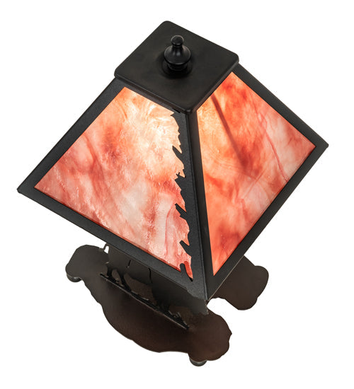 Meyda Lighting Buffalo 15" Textured Black Accent Table Lamp With Burgundy Art Shade Glass