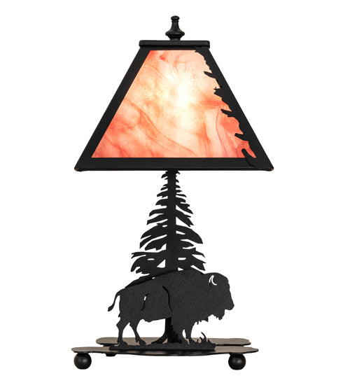 Meyda Lighting Buffalo 15" Textured Black Accent Table Lamp With Burgundy Art Shade Glass