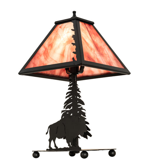 Meyda Lighting Buffalo 15" Textured Black Accent Table Lamp With Burgundy Art Shade Glass