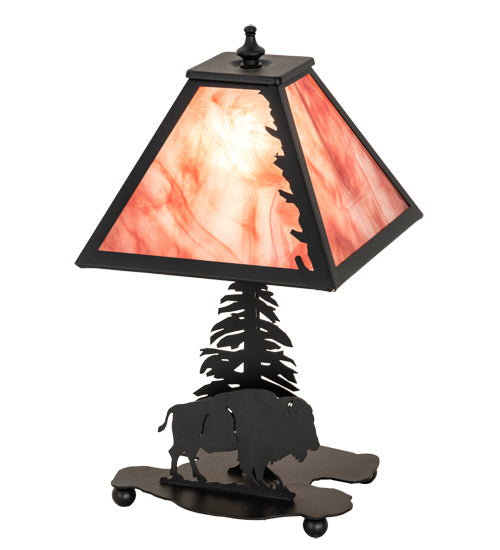Meyda Lighting Buffalo 15" Textured Black Accent Table Lamp With Burgundy Art Shade Glass