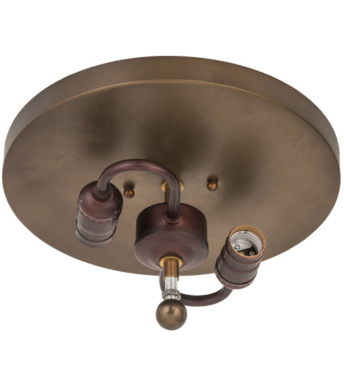 Meyda Lighting Buffalo 16" 2-Light Antique Copper Flush Mount Light With Amber Mica Shade Glass